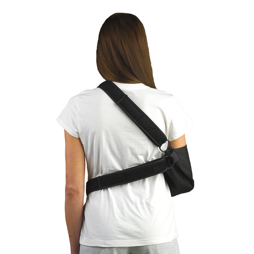 woman wearing the Med Spec Shoulder Immobilizer but shown from the back