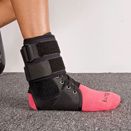 woman straps down Hely & Weber Viseloc Ankle Brace