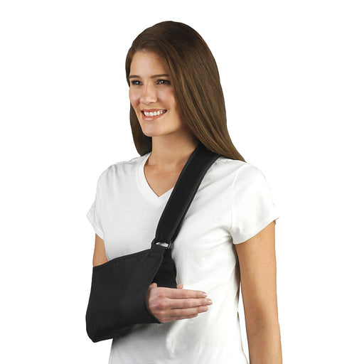 woman wearing the Med Spec Padded Arm Sling