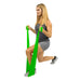 woman using the Vive Health green Resistance Band with her lunges workout