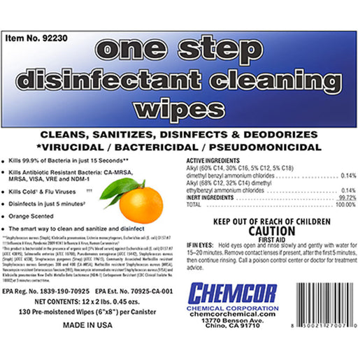 Chemcor Sanitizing and Disinfecting Cleaning Wipes information
