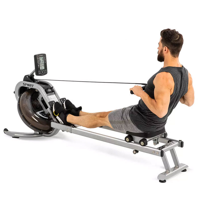 man working out with the Spirit Fitness CRW800H2O Water Rower